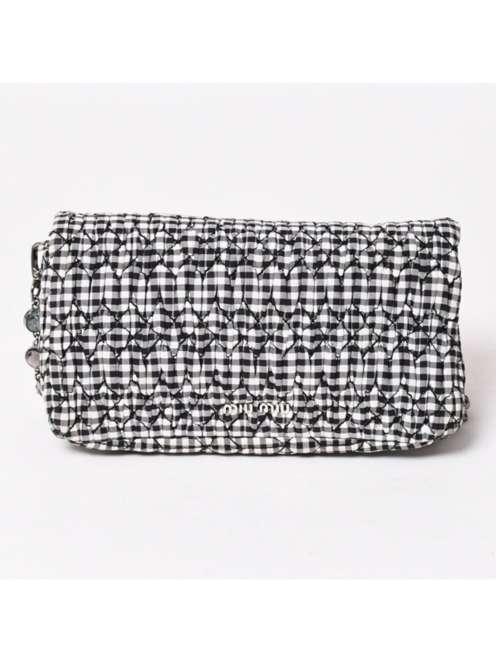 Miu Miu Matelasse Bijou Chain Shoulder Bag Gingham Check Rhinestone - Picture 2 of 16